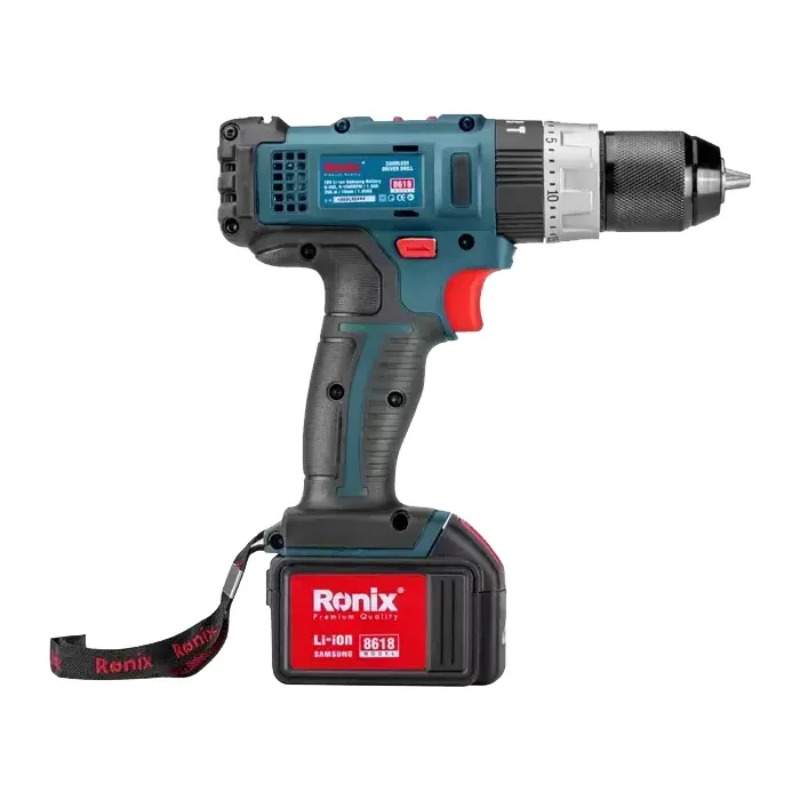 دریل پیچ گوشتی چکشی شارژی ۱۸ ولت Li‑Ion (باتری سامسونگ کره، ضدآب) مدل ۸۶۱۸ رونیکس