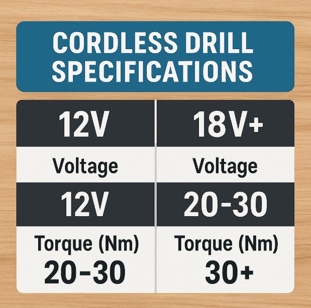 technical specs chart for cordless drills