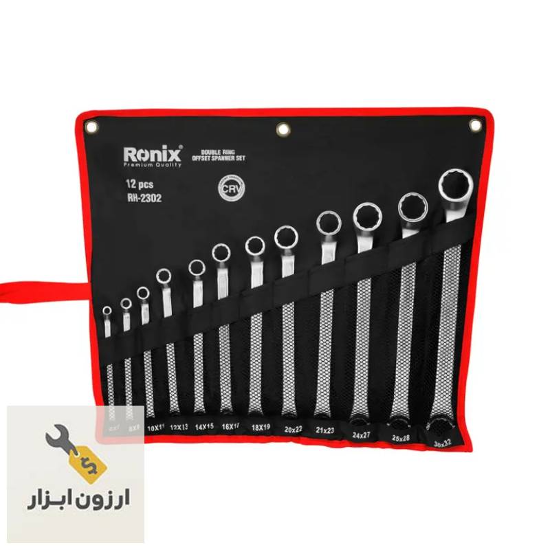ست ۱۲ عددی آچار دوسر رینگ مدل RH‑2302 با کیف پارچه ای
