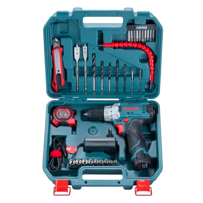 کیت دریل شارژی چکشی ۱۲ ولت تک باتری ۳۵ پارچه مدل rs‑8611 رونیکس
