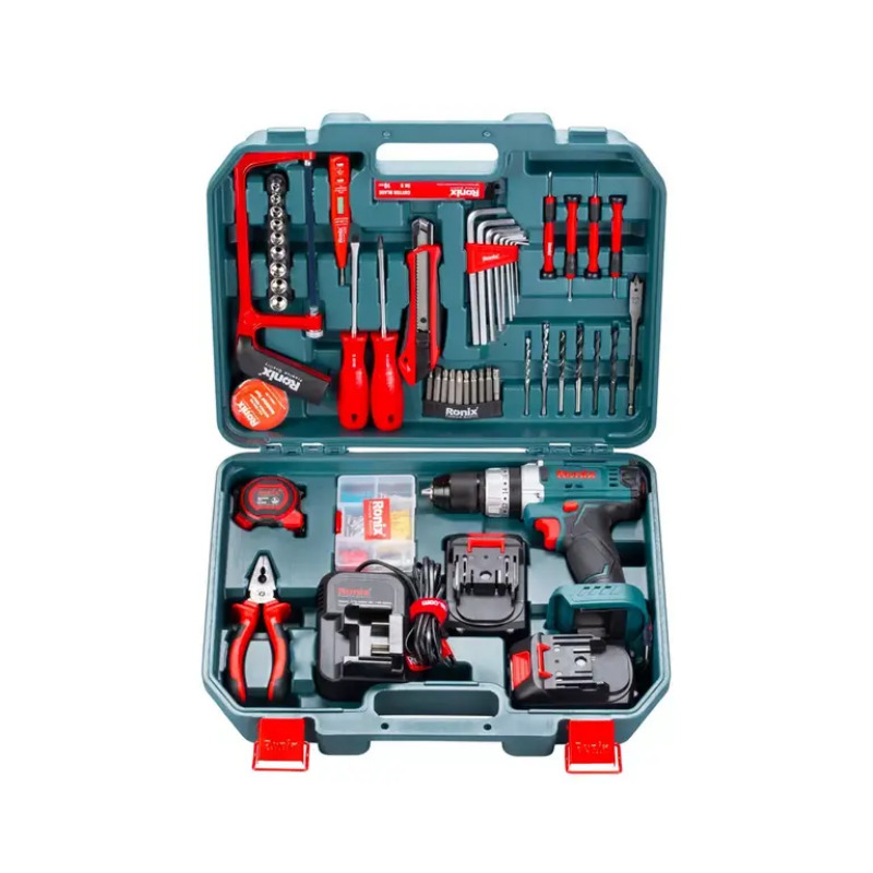 کیت دریل شارژی چکشی ۲۰ ولت دو باتری ۵۳ پارچه مدل rs‑8620 رونیکس